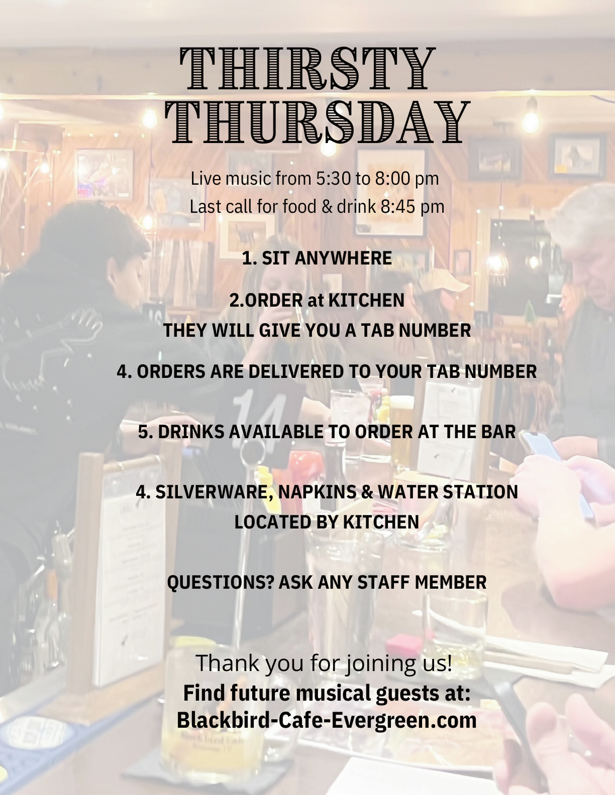 Thirsty Thursday menu, page 1