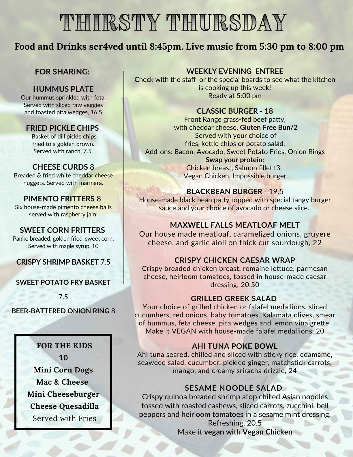 Thirsty Thursday menu, page 2