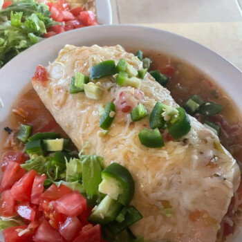 Green chili-smothered breakfast burrito